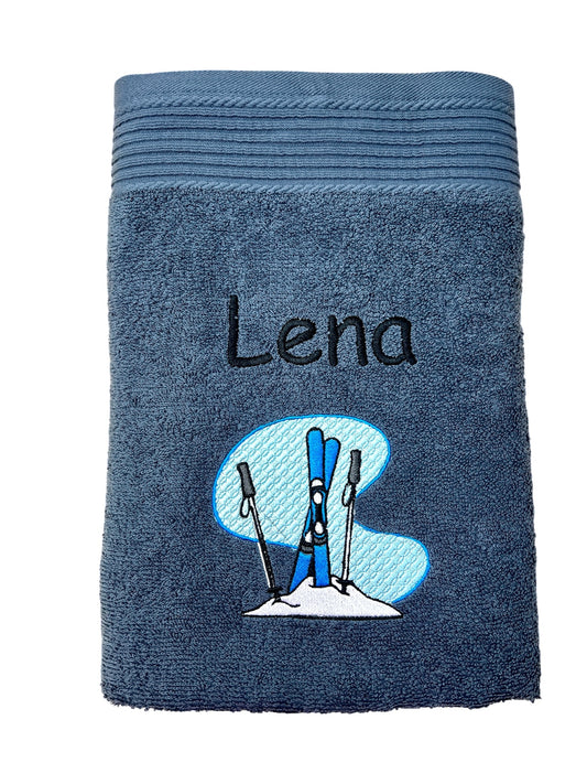 Personalisiertes Handtuch mit Name und Ski-Motiv bestickt