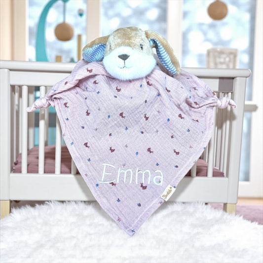 Personalisiertes Schmusetuch Hase Hanni 36 cm – süße Kuschelfreundin - Supersoftes Musselin Schnuffeltuch mit Knotendetails, Sterntaler