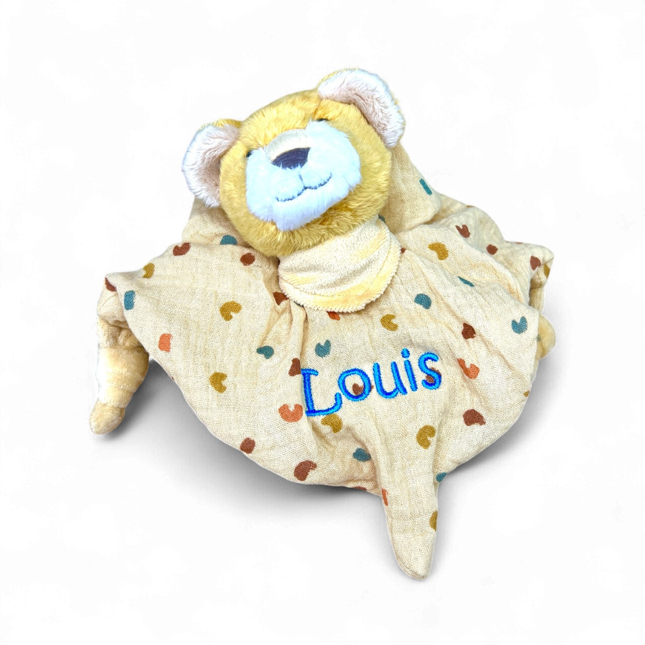 Personalisiertes Schmusetuch Löwe Leo 23 cm mit Rassel – einzigartiger Kuschelfreund - Supersoftes Musselin Schnuffeltuch mit Knotendetails, Sterntaler