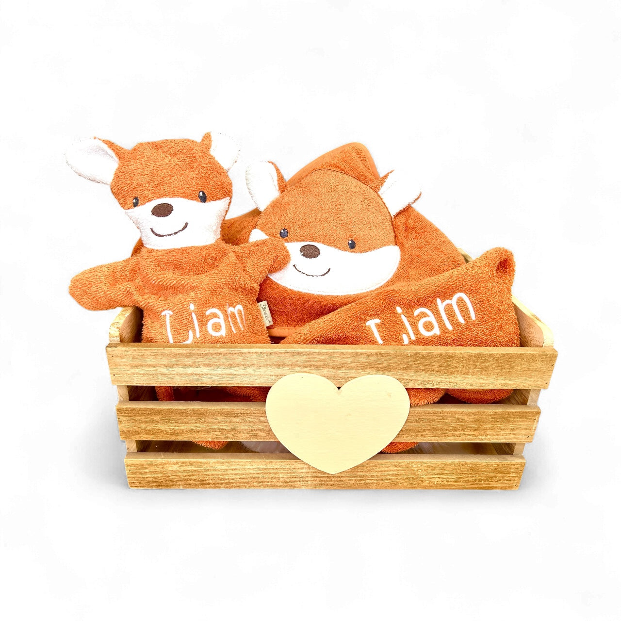 Set Fuchs Filou, Kapuzenhandtuch 100x100cm und Spiel-Waschhandschuh - mit Name aufgestickt, rostrot, Sterntaler