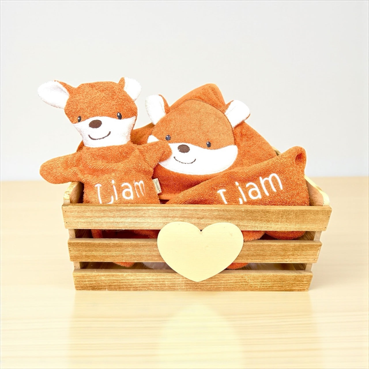 Set Fuchs Filou, Kapuzenhandtuch 100x100cm und Spiel-Waschhandschuh - mit Name aufgestickt, rostrot, Sterntaler