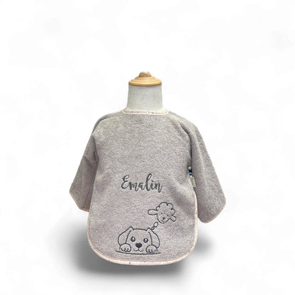 Ärmellatz mit Name, Sterntaler Bauernhof, sandfarben, Geschenk zum 1. Geburtstag, Baby
