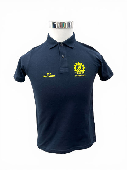 THW Jugend Poloshirt, marineblau, neongelb bedruckt - personalisierbar