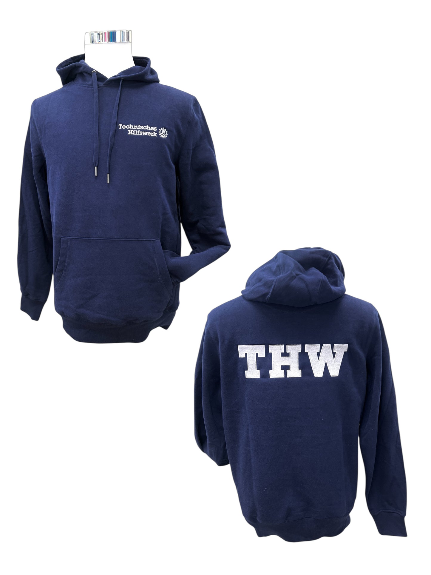 THW Hoodie, Marineblau, mit silberner oder neongelber Bestickung
