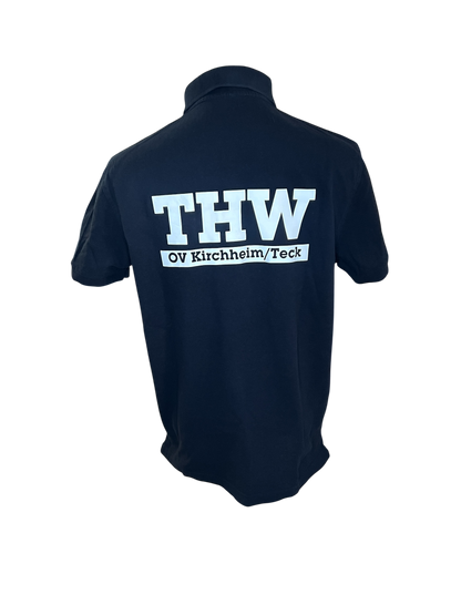 THW Poloshirt, marineblau, mit weißem, reflektierendem Druck - personalisierbar