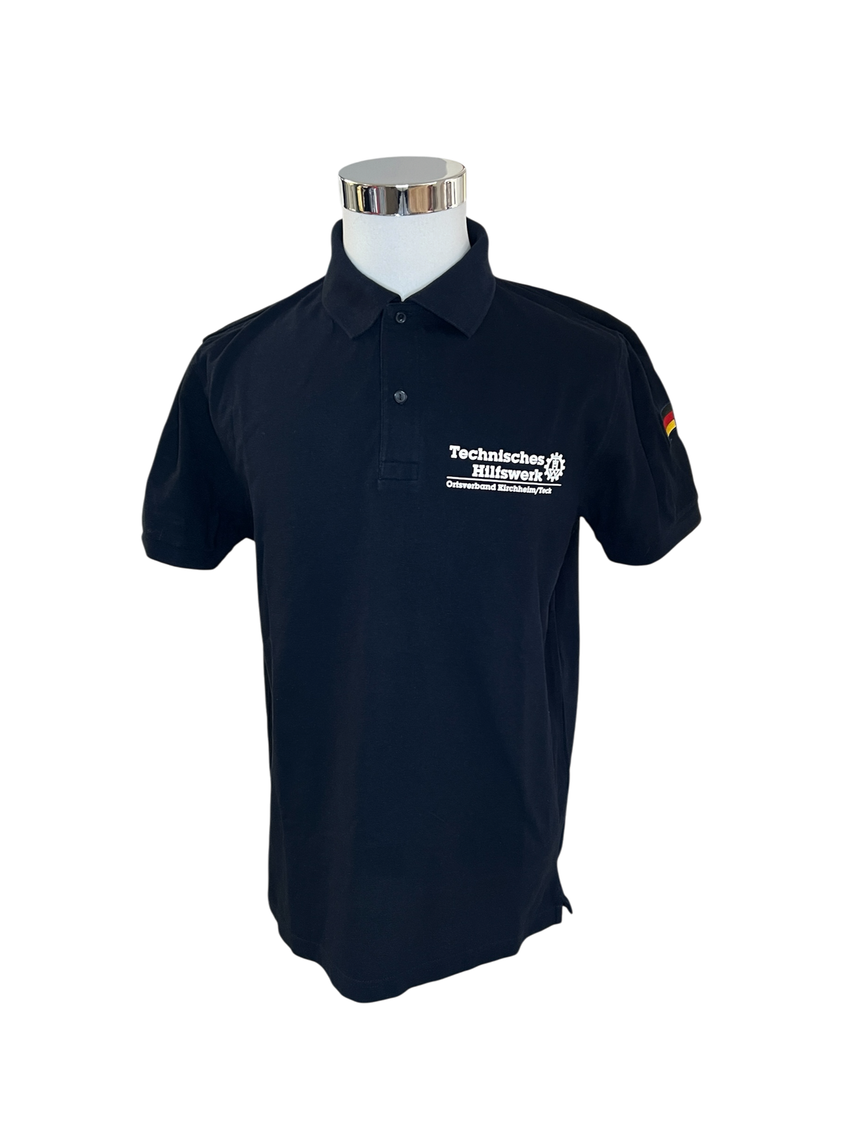 THW Poloshirt, marineblau, mit weißem, reflektierendem Druck - personalisierbar