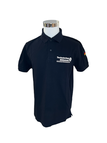 THW Poloshirt, marineblau, mit weißem, reflektierendem Druck - personalisierbar