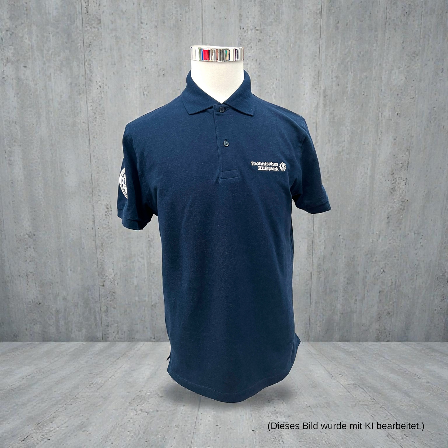 THW Polo-Shirt , marineblau, bestickt in silber oder neongelb