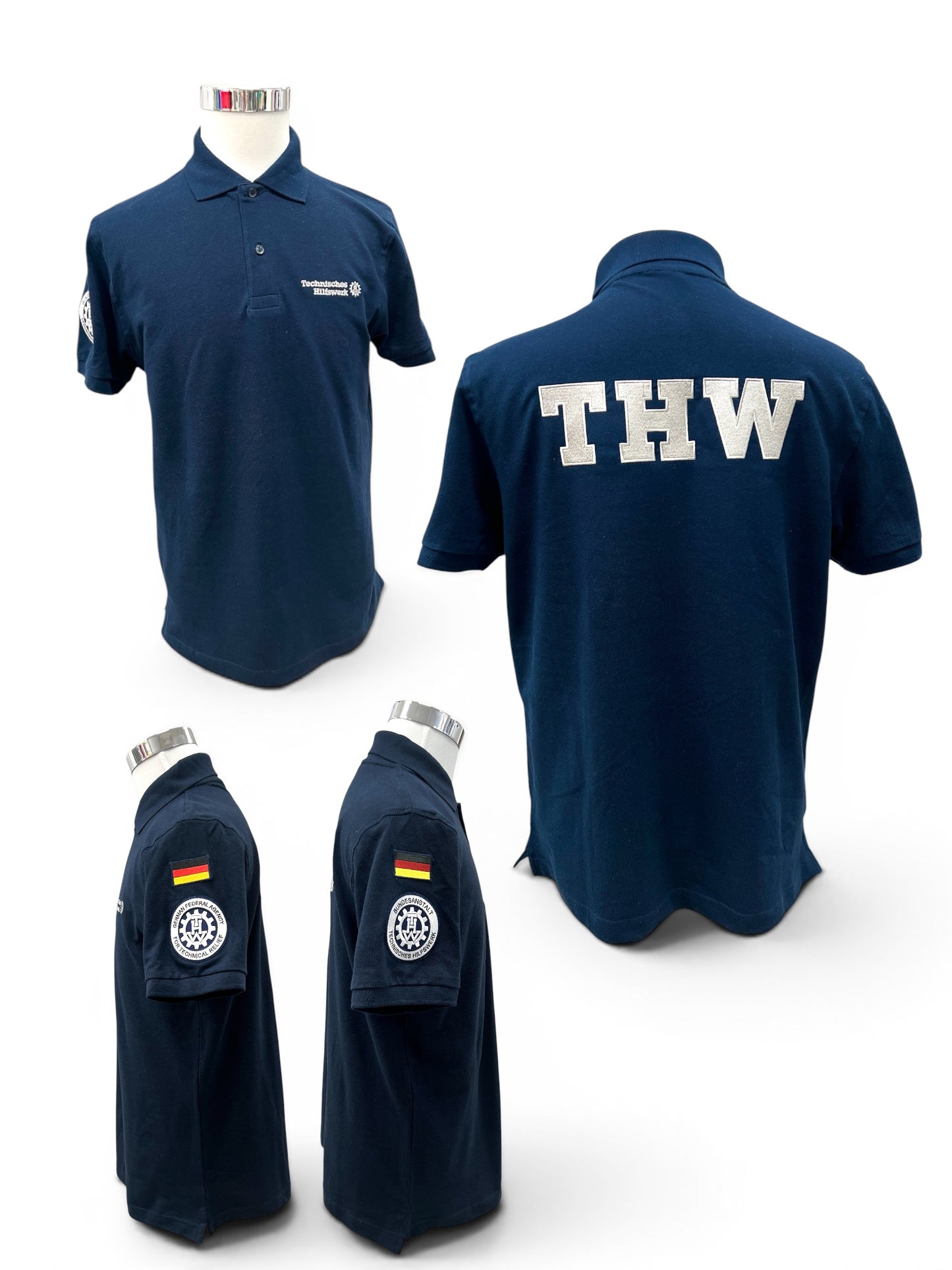 THW Polo-Shirt , marineblau, bestickt in silber oder neongelb