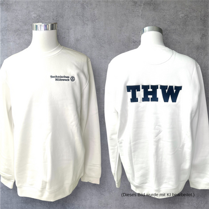 Weißes THW Sweatshirt mit dunkelblauer Bestickung