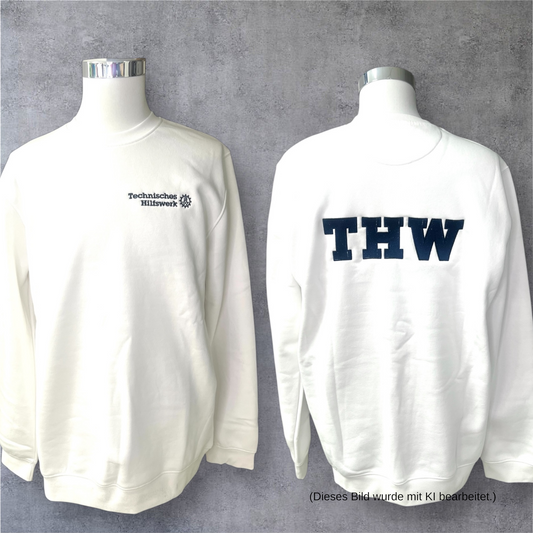 Weißes THW Sweatshirt mit dunkelblauer Bestickung