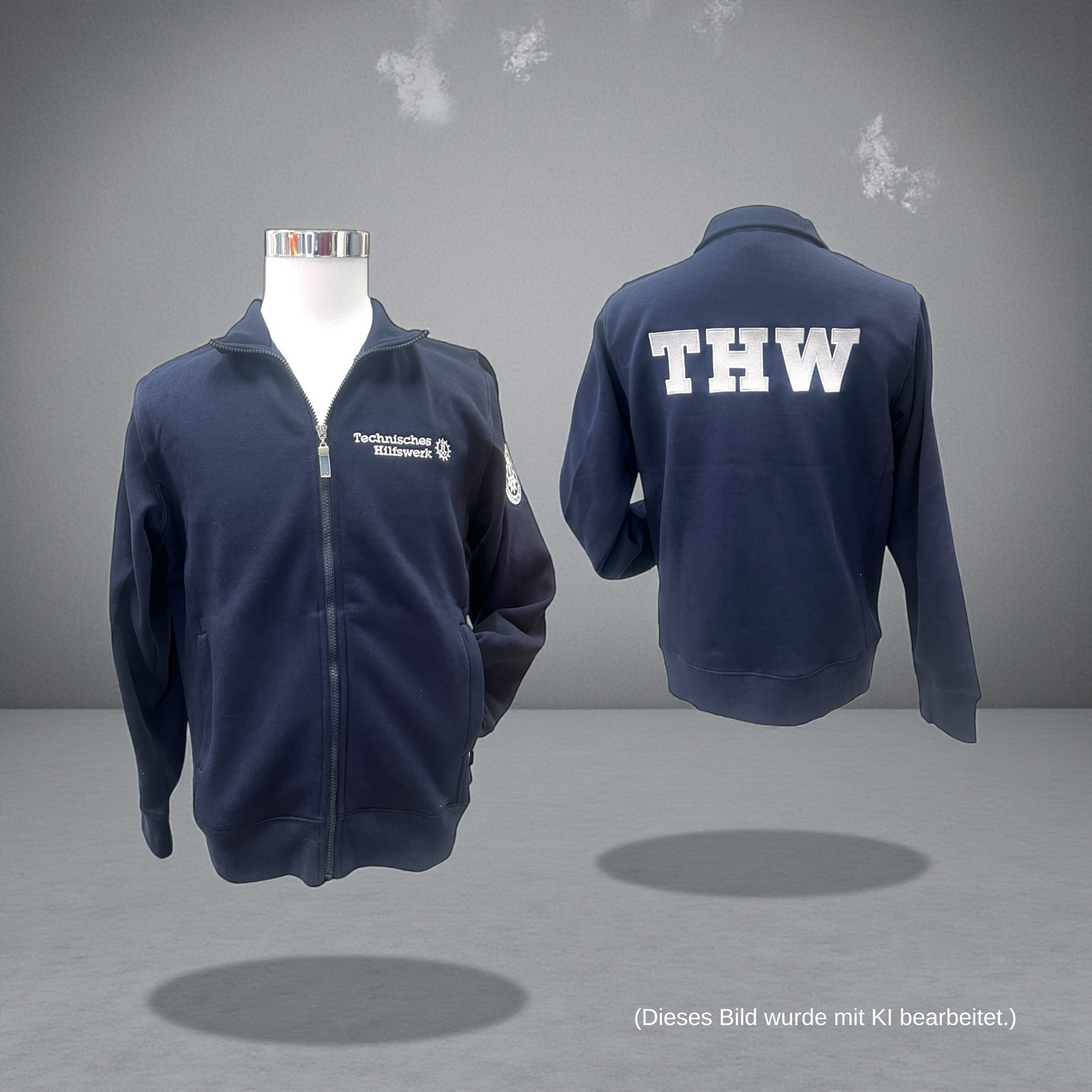 THW Sweat-Jacke, marineblau, mit neongelber oder silberner Bestickung