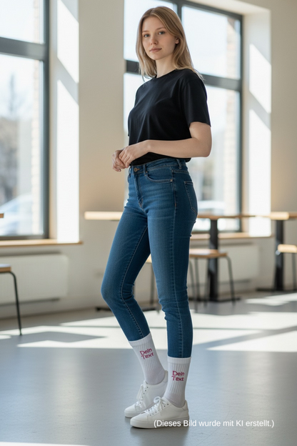 Weiße Sportsocken mit individueller Bestickung – Individuelles Geschenk, Tennissocken, Vereinssocken & Firmensocken
