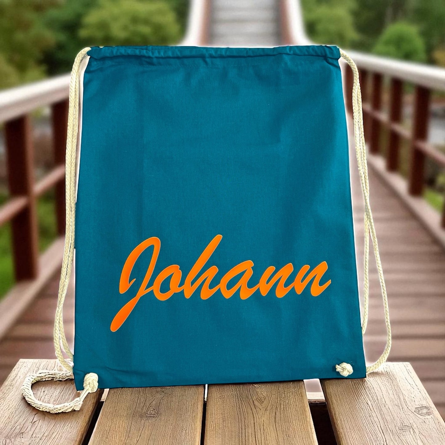 Turnbeutel personalisiert mit Wunschname Baumwolle 38x42cm, viele Farben