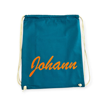 Turnbeutel personalisiert mit Wunschname Baumwolle 38x42cm, viele Farben