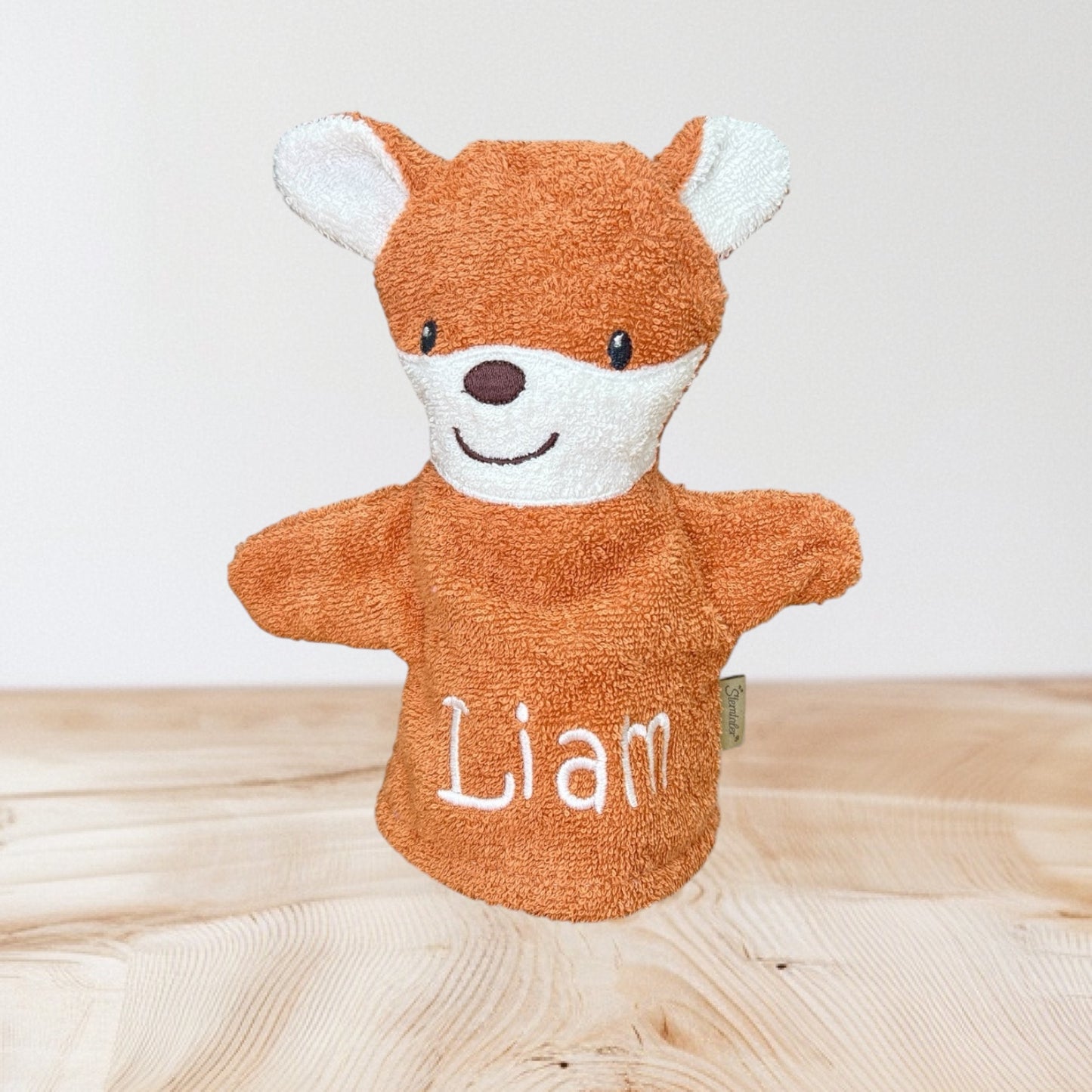 Spiel-Waschhandschuh Fuchs Filou mit Name – spielerische Reinigung & sanfte Pflege für Babys, rostrot. Sterntaler.