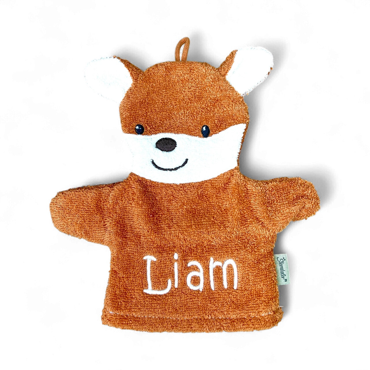Spiel-Waschhandschuh Fuchs Filou mit Name – spielerische Reinigung & sanfte Pflege für Babys, rostrot. Sterntaler.