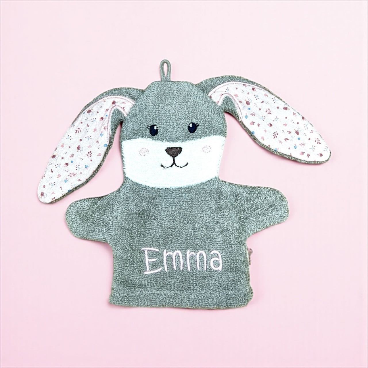 Spiel-Waschhandschuh Hanni Hase mit Name – spielerische Reinigung & sanfte Pflege für Babys, sand/rosa, Sterntaler