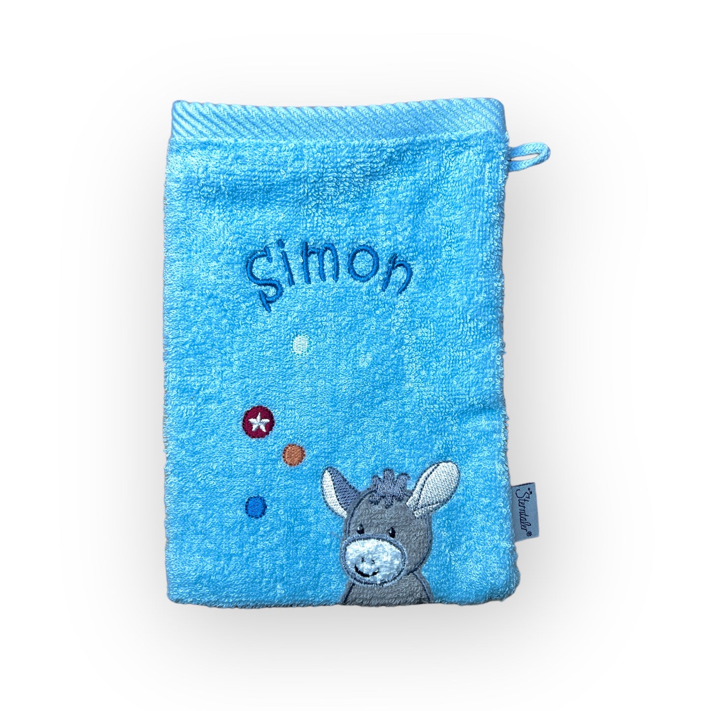 Waschlappen Emmi Esel blau, Sterntaler mit Namen personalisierbar