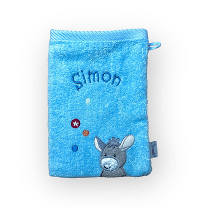 Waschlappen Emmi Esel blau, Sterntaler mit Namen personalisierbar