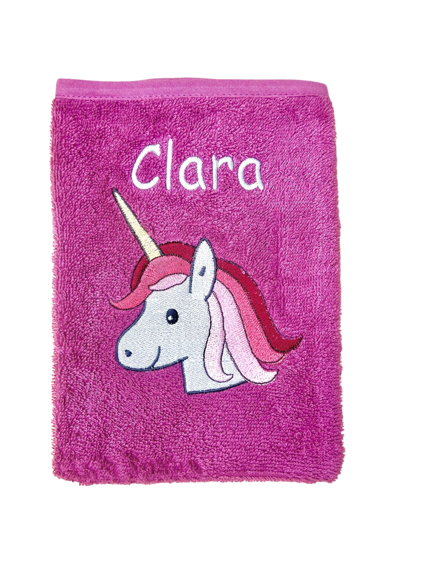 Baby Waschlappen, pink mit Einhorn-Motiv und Name bestickt, aus Baumwolle