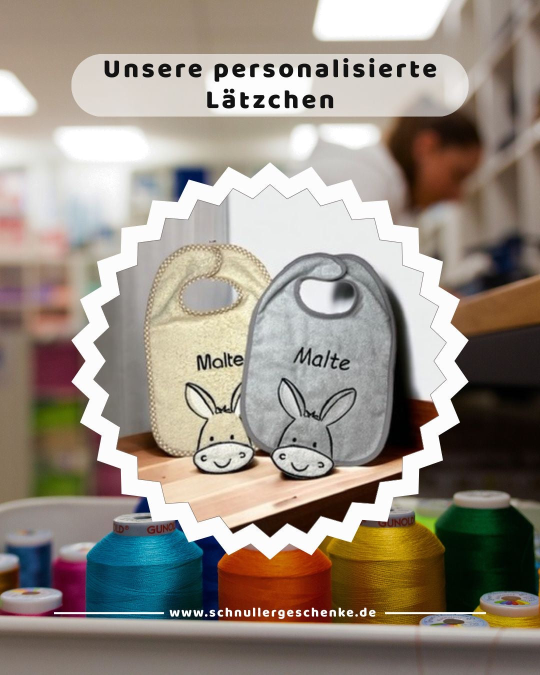 Lätzchen mit Name, Esel, grau oder beige Babylatz, Geschenk fürs Baby