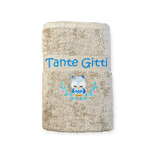 Eulen Handtuch mit Name Sauna Wellness Duschtuch Saunatuch Geschenk Kinder