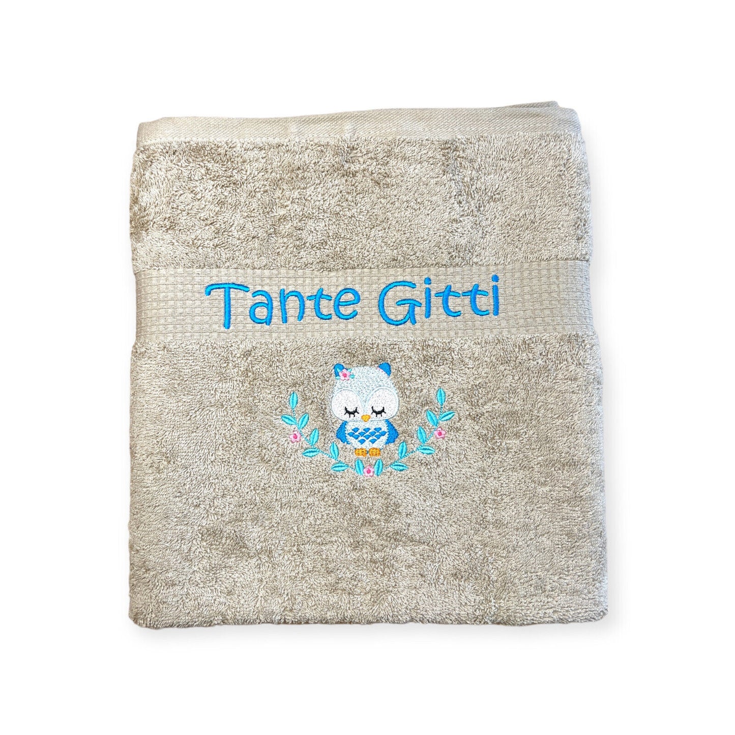 Eulen Handtuch mit Name Sauna Wellness Duschtuch Saunatuch Geschenk Kinder