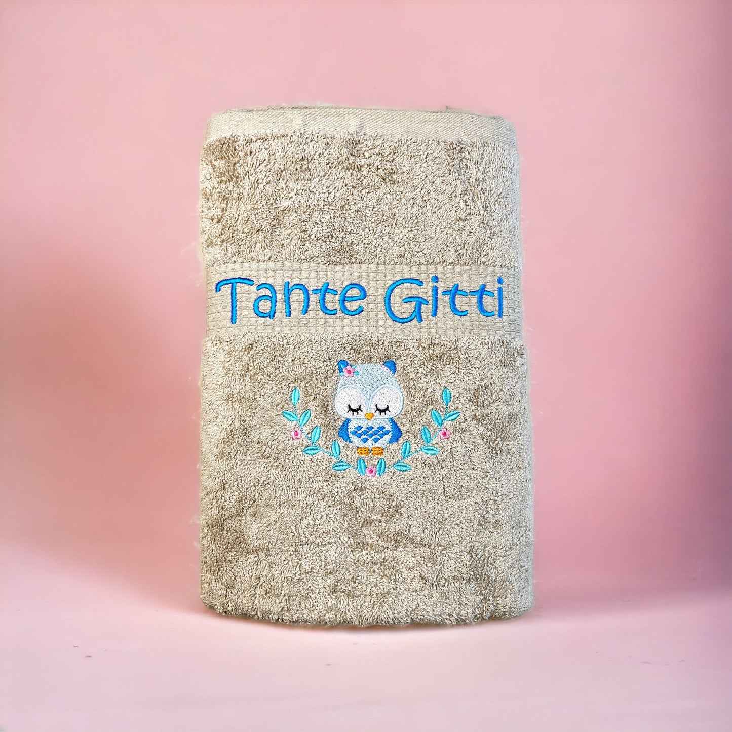 Eulen Handtuch mit Name Sauna Wellness Duschtuch Saunatuch Geschenk Kinder